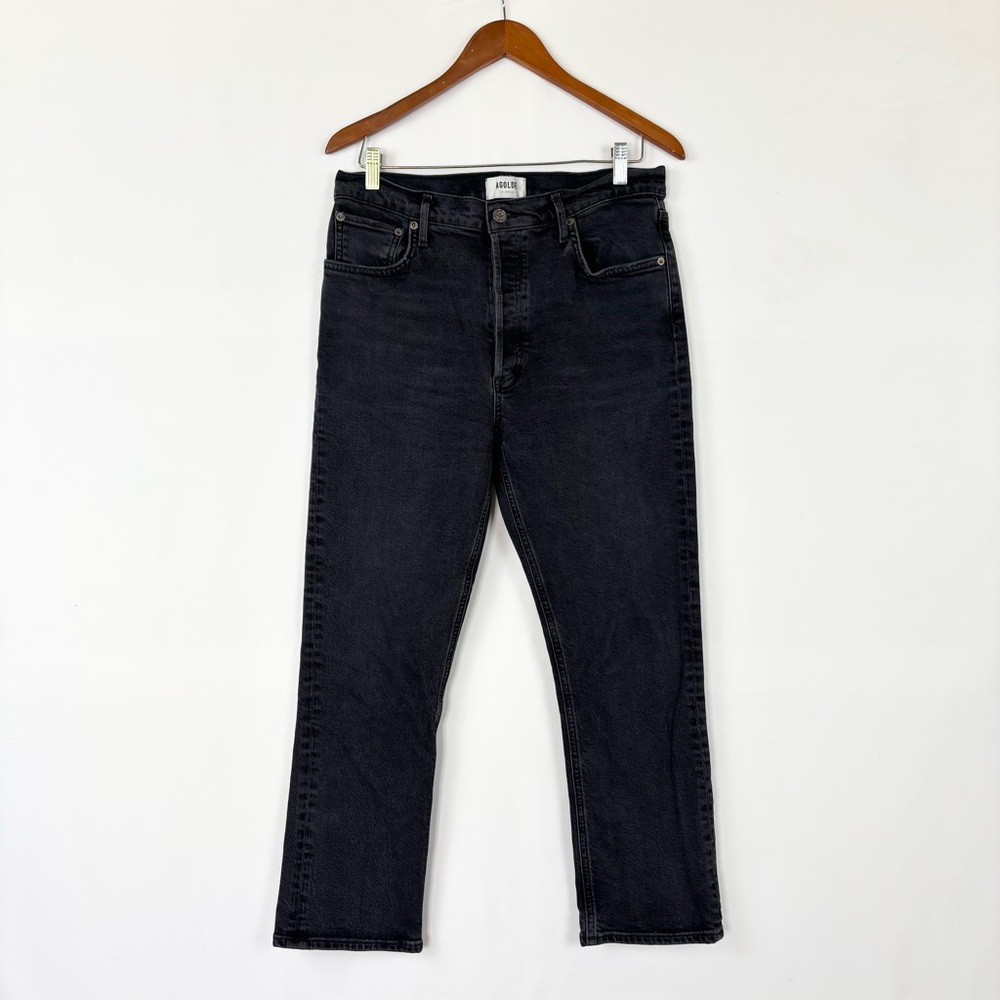 AGOLDE High Rise Riley Crop Black Organic‎ Size 30 Denim Stretch